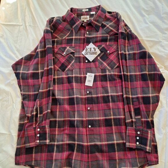 New Men’s ELY Cattleman Red Flannel Long Sleeve Pearl Snap 3XL - Picture 1 of 7